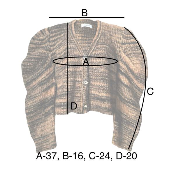 Naadam Space Dyed Stripe Puff Sleeve Baby Alpaca Cardigan, Size S, Brown - Picture 10 of 11